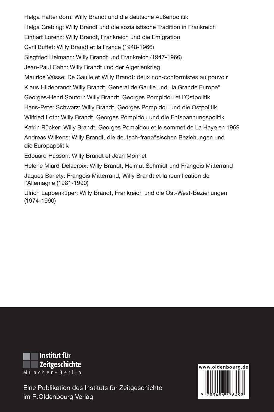 Rückseitencover Willy Brandt und Frankreich