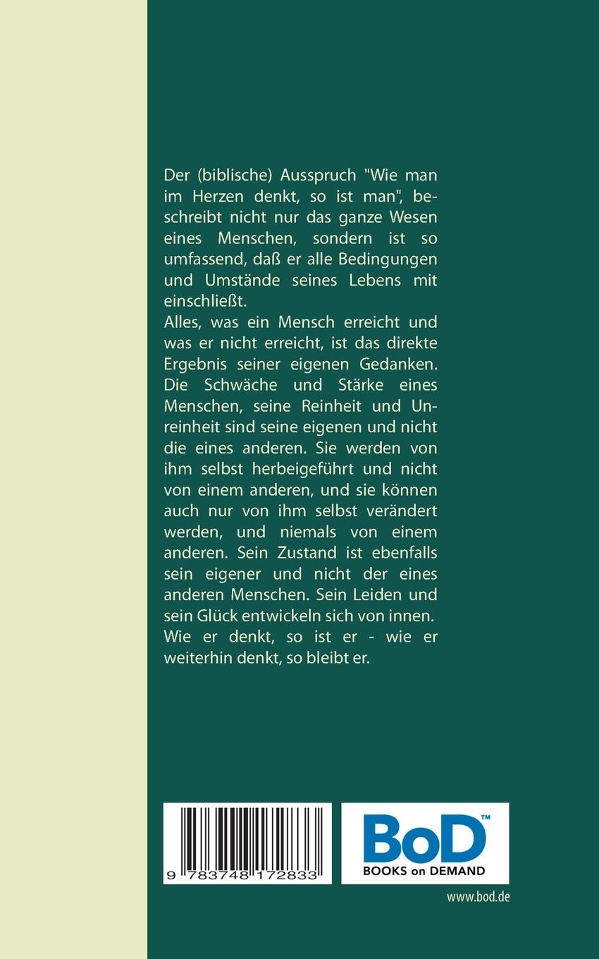 Rückseitencover Wie man denkt, so ist man: As a Man Thinketh