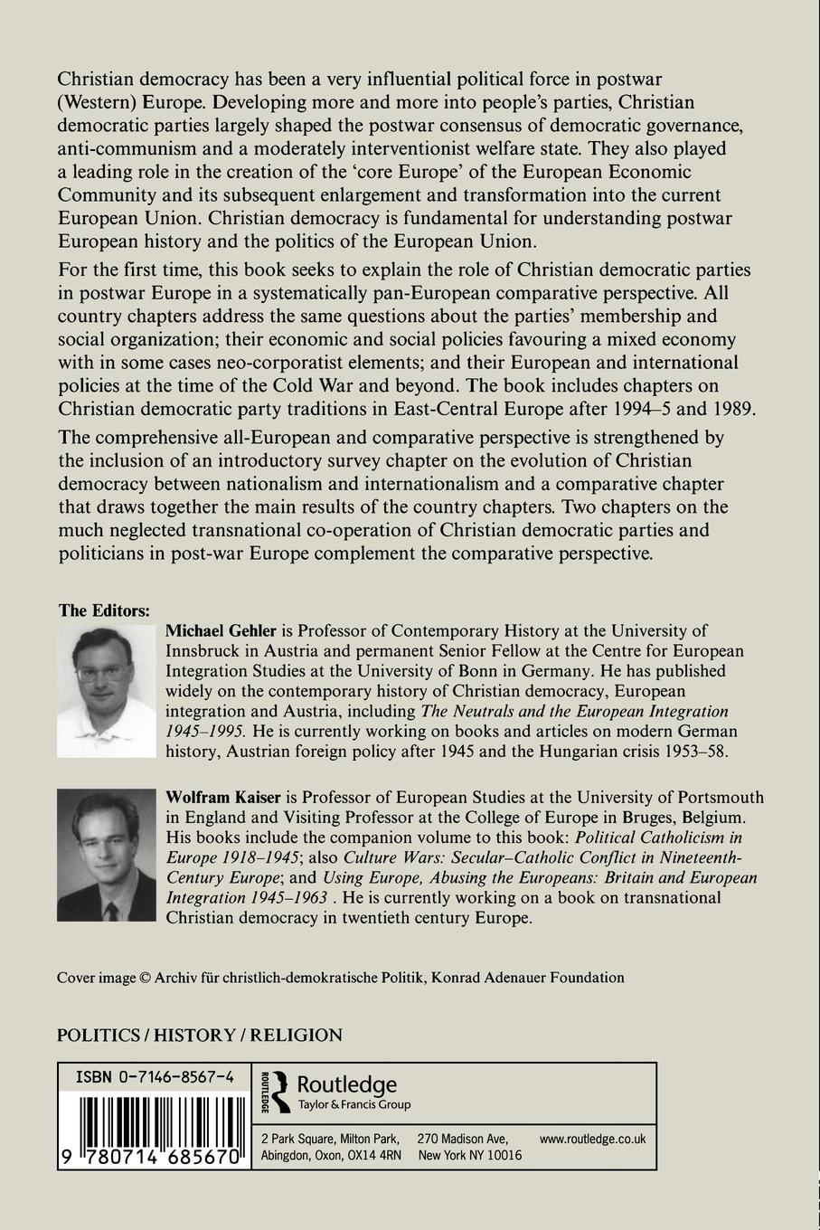 Rückseitencover Christian Democracy in Europe Since 1945