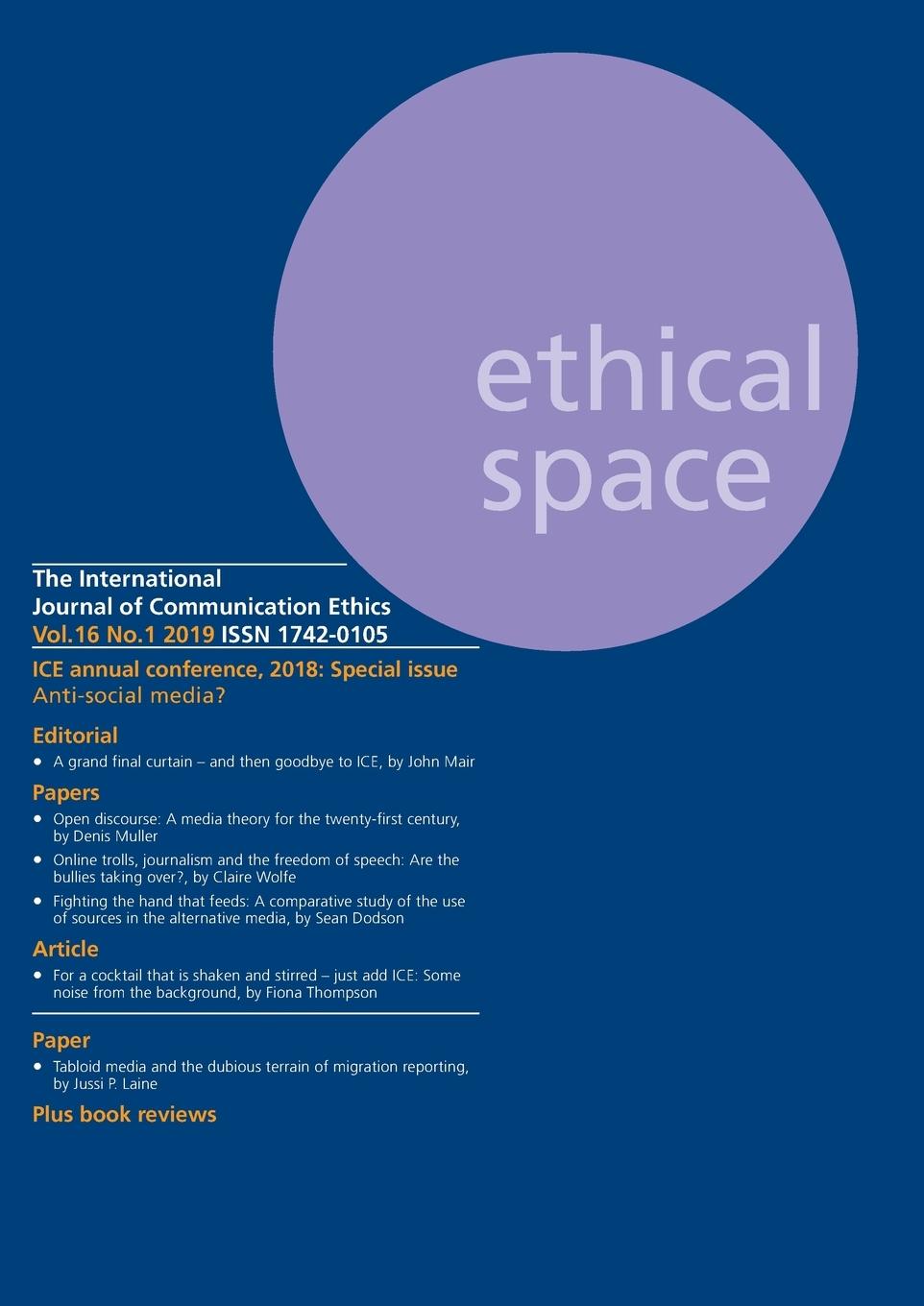 Vorderes Coverbild Ethical Space Vol.16 Issue 1