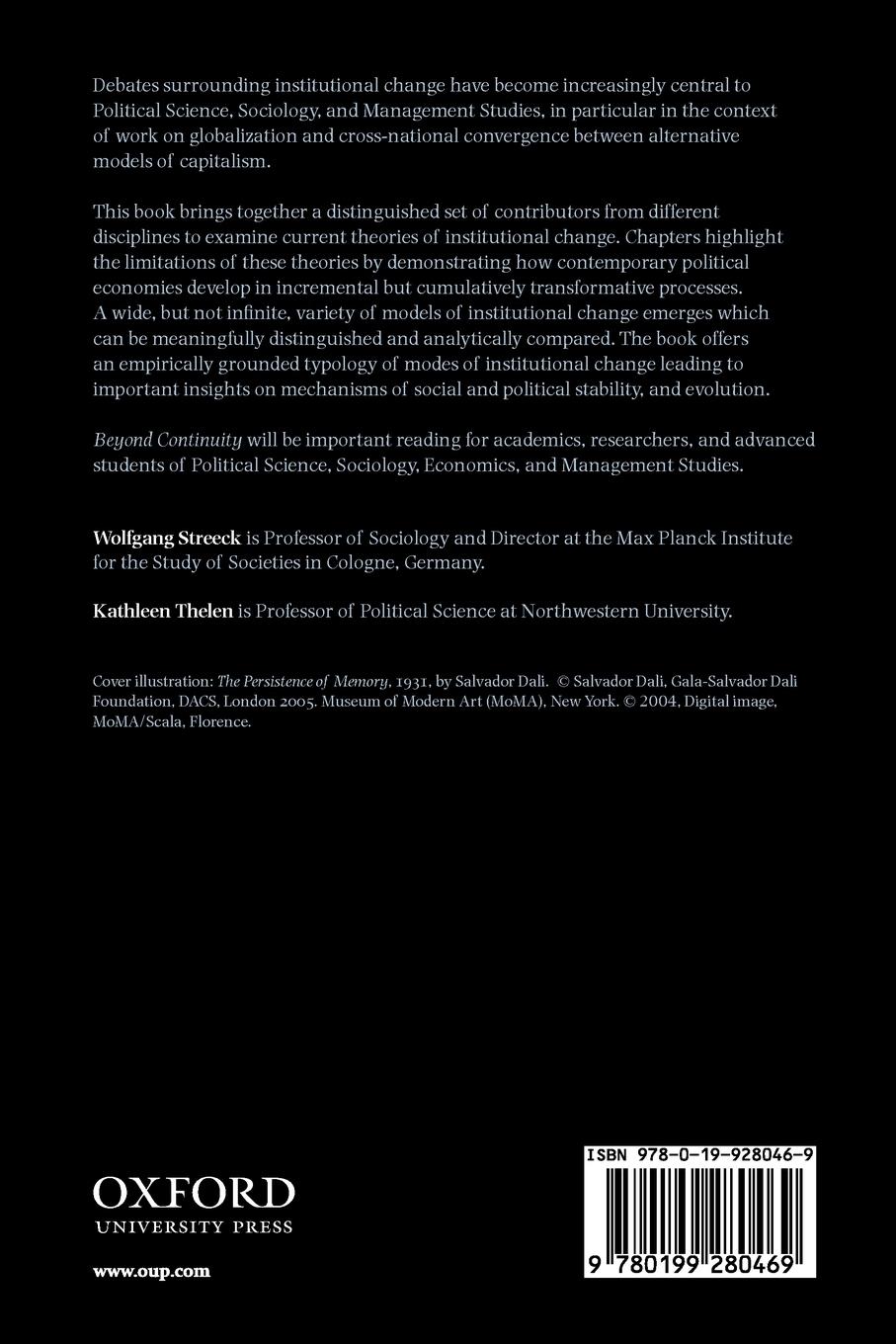 Rückseitencover Beyond Continuity Institutional Change in Advanced Political Economies (Paperback)