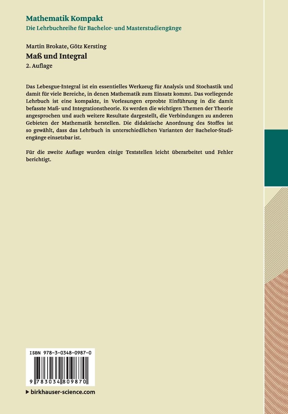 Rückseitencover Maß und Integral