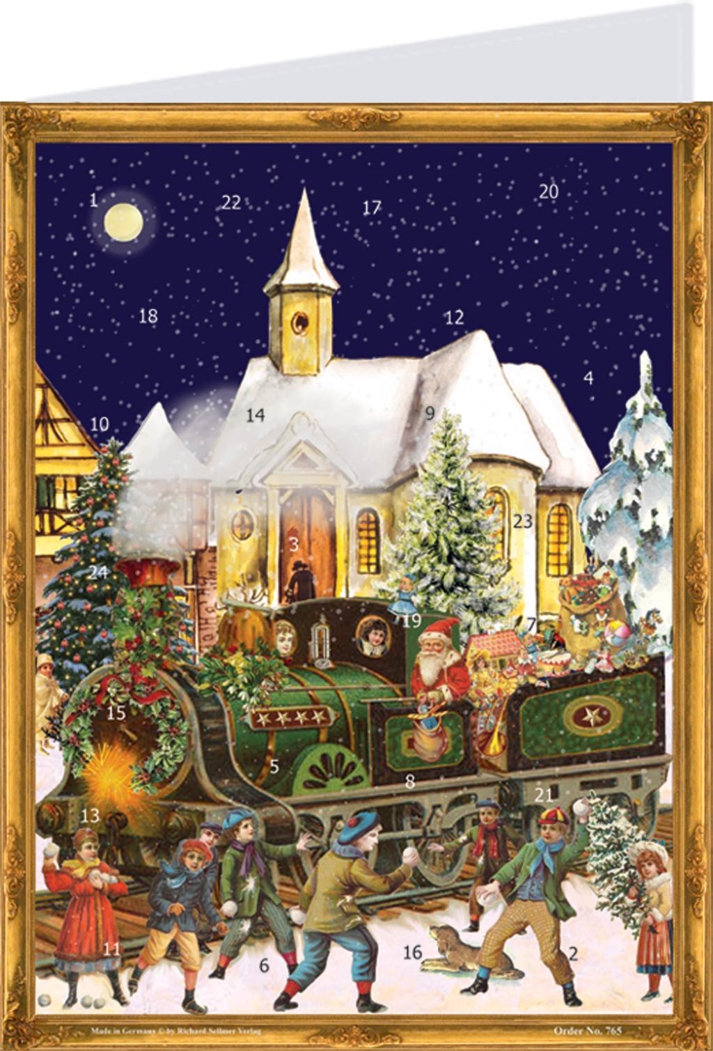 Vorderes Coverbild Postkarten-Adventskalender "Zug"