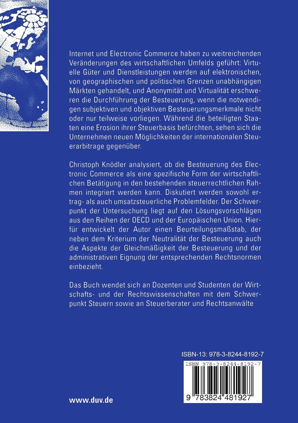Rückseitencover Besteuerung von Ertrag und Umsatz im Electronic Commerce