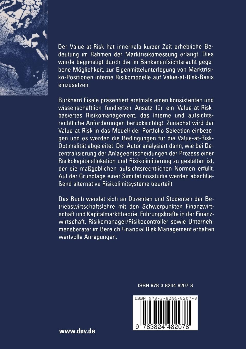 Rückseitencover Value-at-Risk-basiertes Risikomanagement in Banken