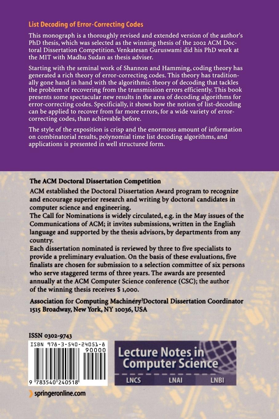 Rückseitencover List Decoding of Error-Correcting Codes