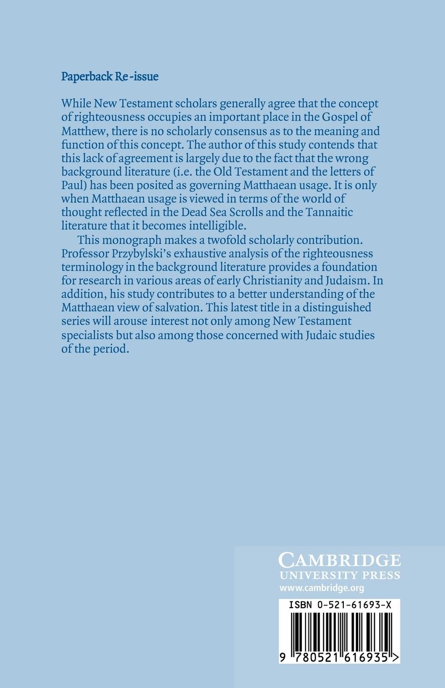 Rückseitencover Righteousness in Matthew and His World of Thought