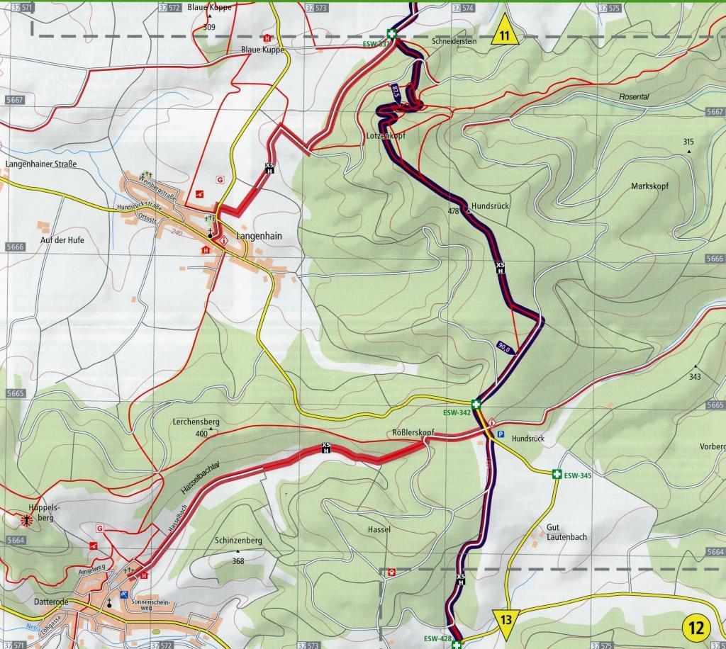 Beispielinhalt (Bild) Wanderkarte Werra-Burgen-Steig Hessen X5 H, Hann. Münden - Nentershausen 1 : 25 000
