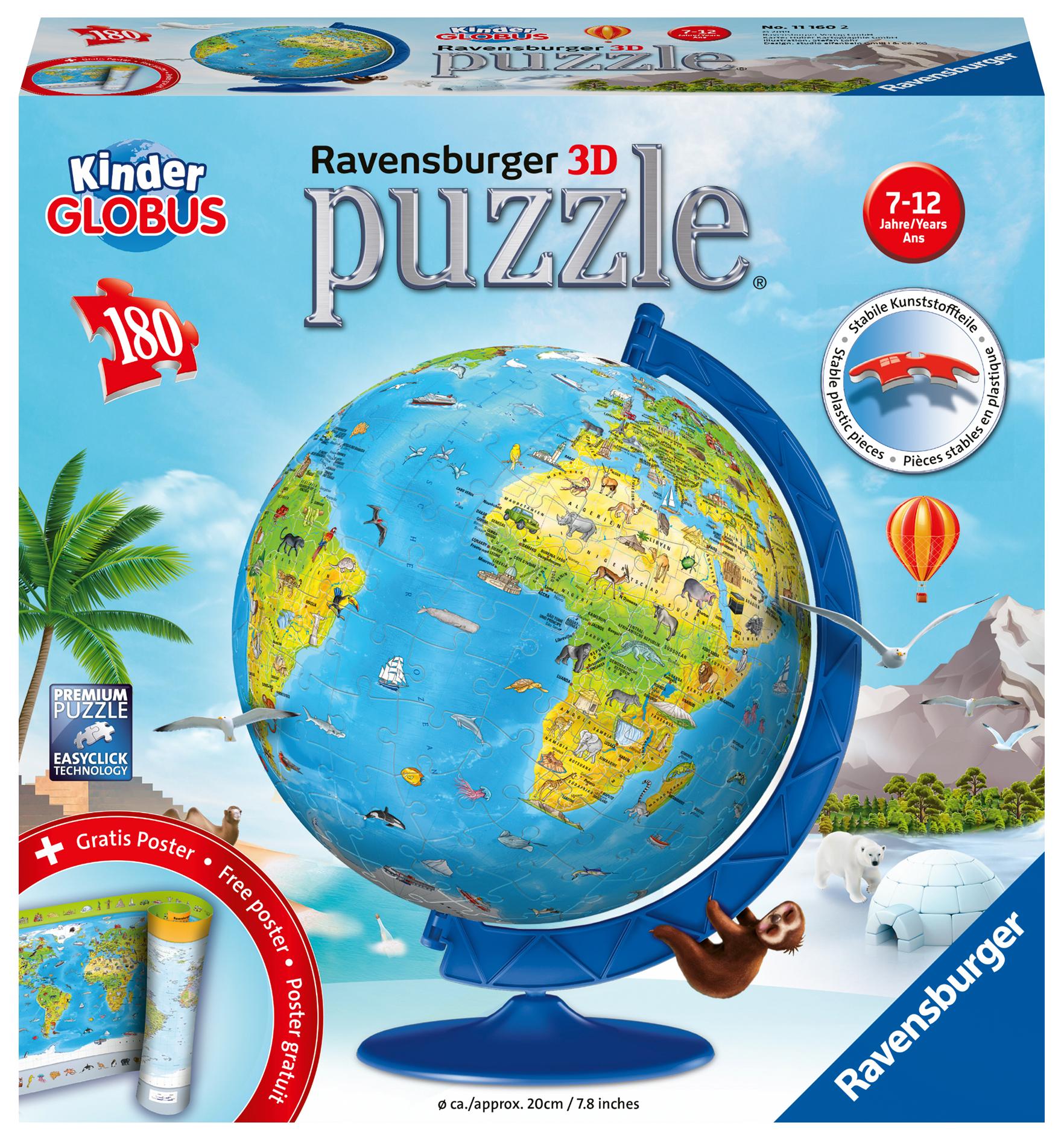 Vorderes Coverbild Kinderglobus in deutscher Sprache. Puzzleball 180 Teile