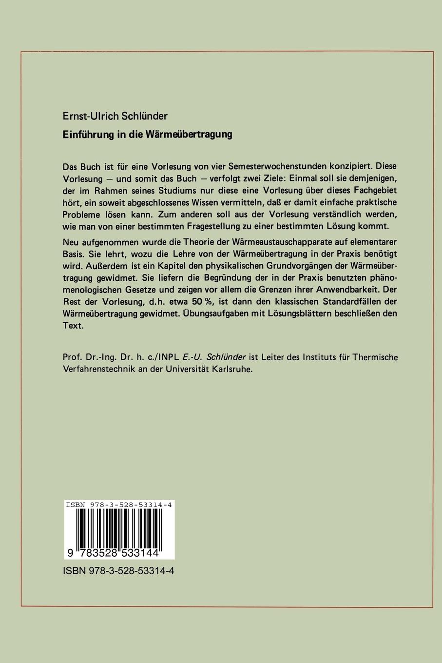 Rückseitencover Einführung in die Wärmeübertragung