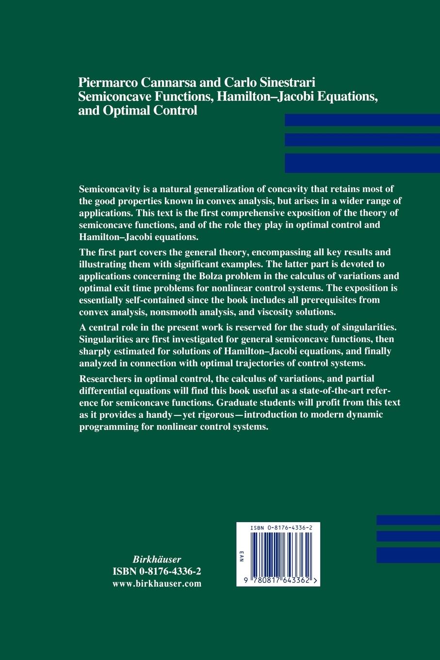Rückseitencover Semiconcave Functions, Hamilton-Jacobi Equations, and Optimal Control