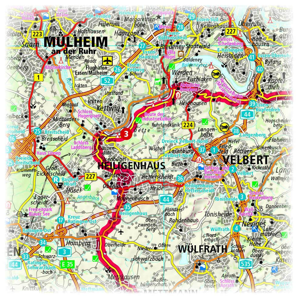 Beispielinhalt (Bild) Bergisches Land - Ruhrgebiet - Niederrhein 1:200 000