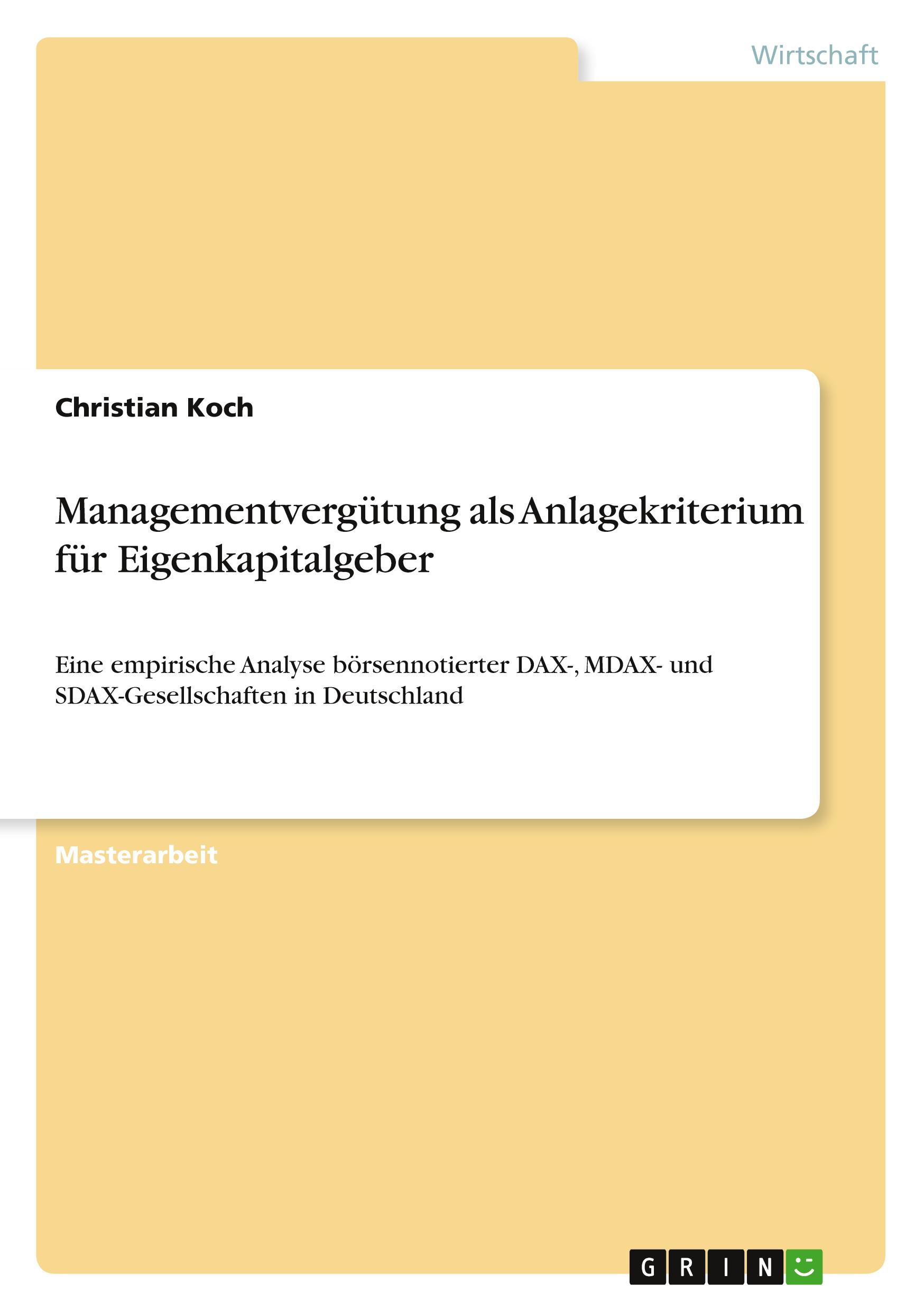 Vorderes Coverbild Managementvergütung als Anlagekriterium für Eigenkapitalgeber