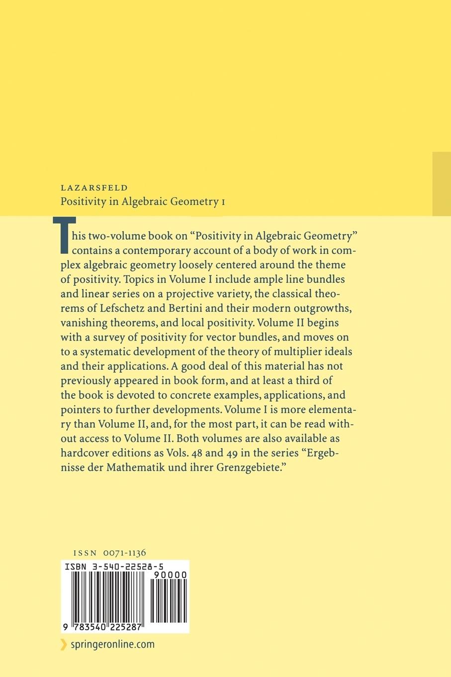 Rückseitencover Positivity in Algebraic Geometry I