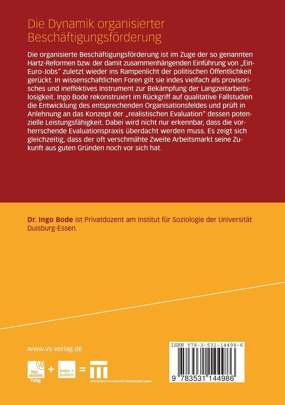 Rückseitencover Die Dynamik organisierter Beschäftigungsförderung