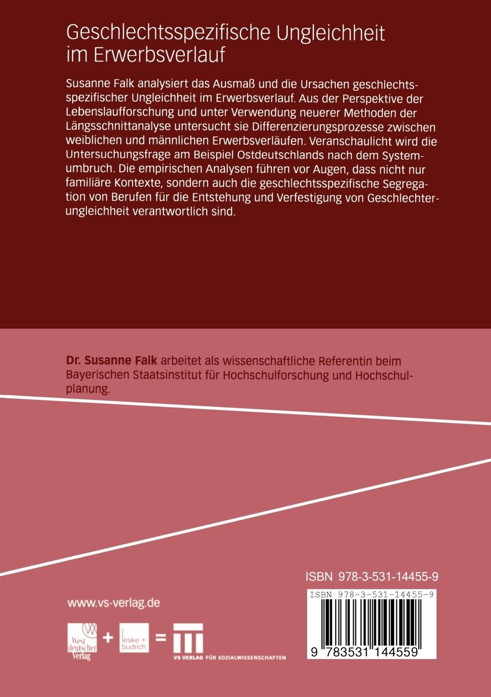 Rückseitencover Geschlechtsspezifische Ungleichheit im Erwerbsverlauf