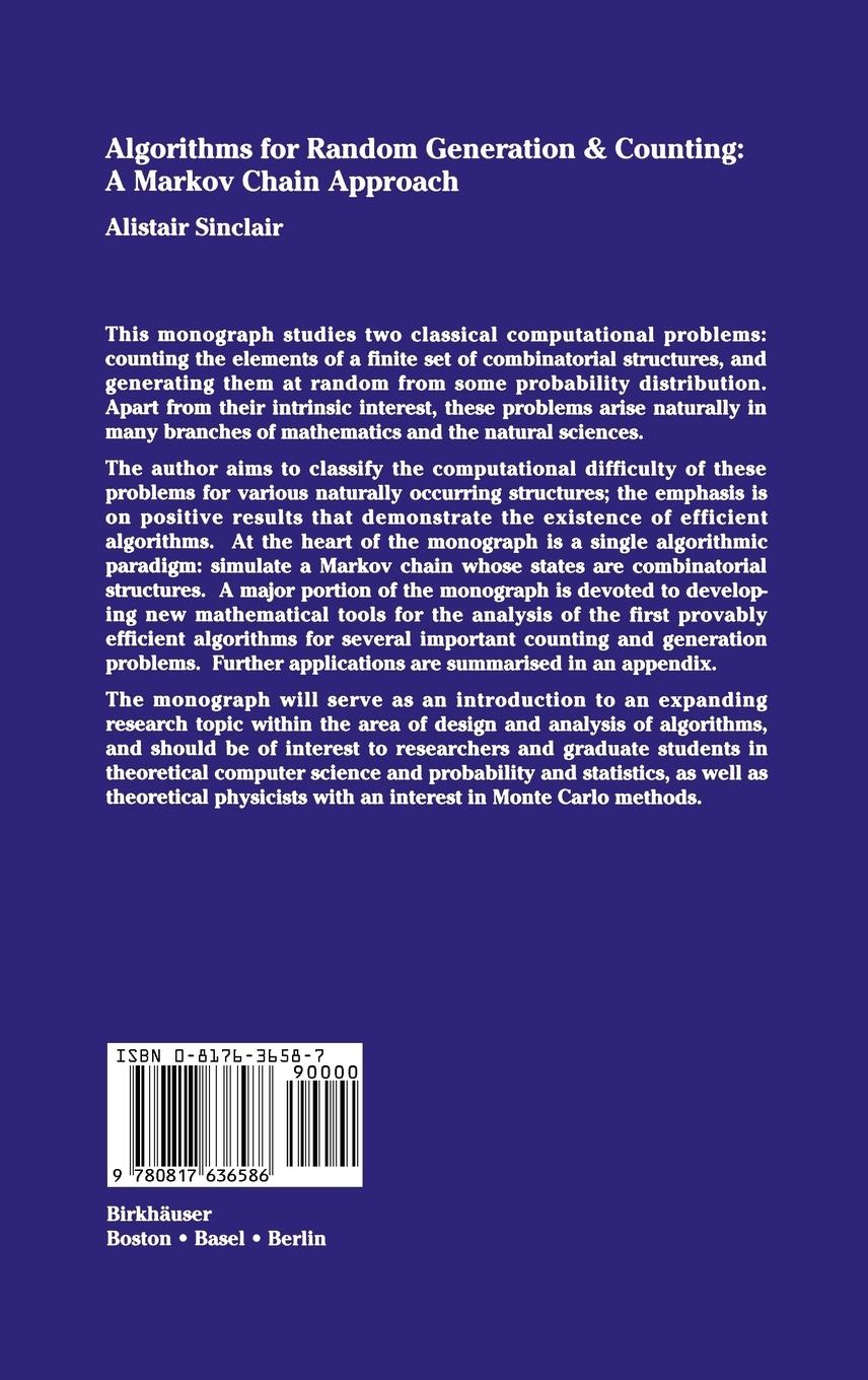 Rückseitencover Algorithms for Random Generation and Counting: A Markov Chain Approach