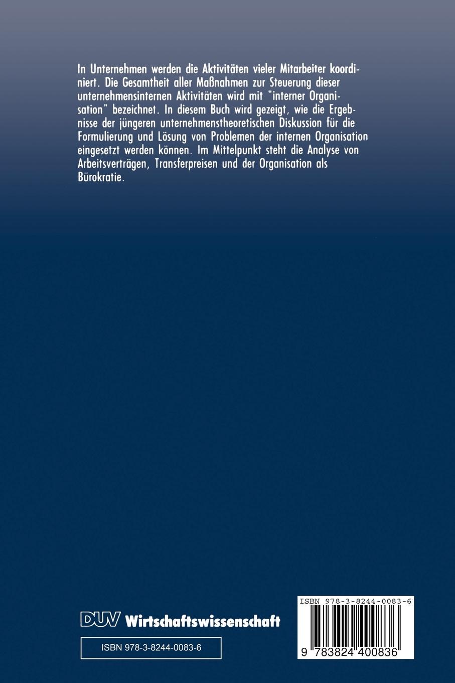 Rückseitencover Ökonomische Analyse der internen Organisation