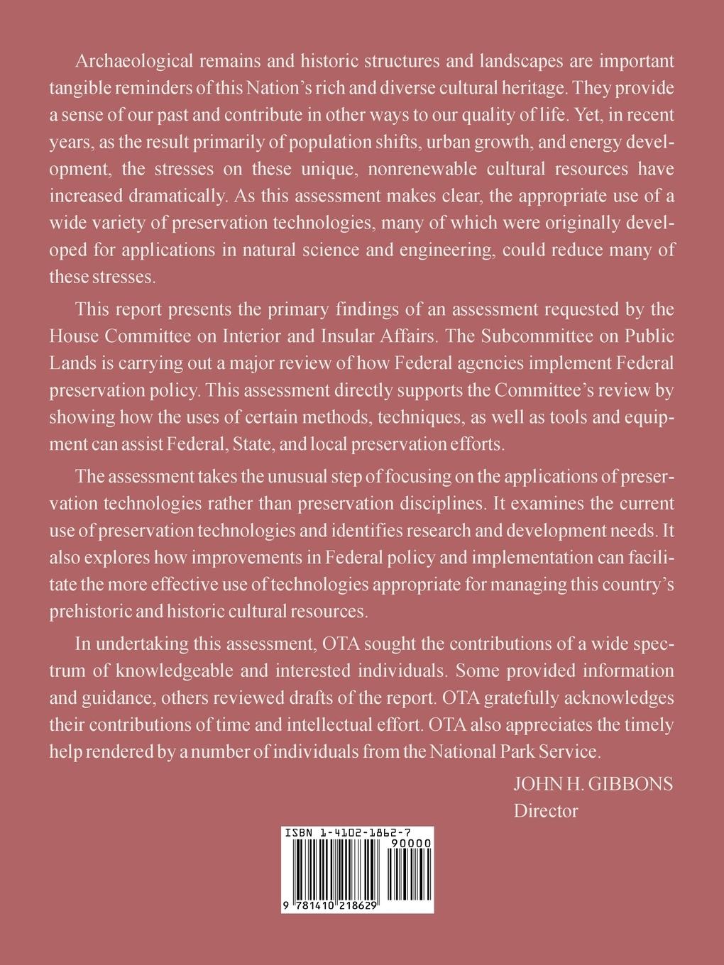 Rückseitencover Technologies for Prehistoric and Historic Preservation