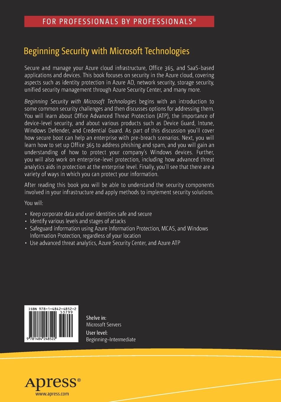 Rückseitencover Beginning Security with Microsoft Technologies