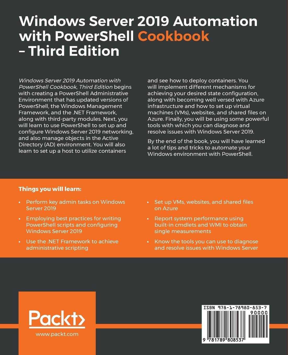 Rückseitencover Windows Server 2019 Automation with PowerShell Cookbook - Third Edition