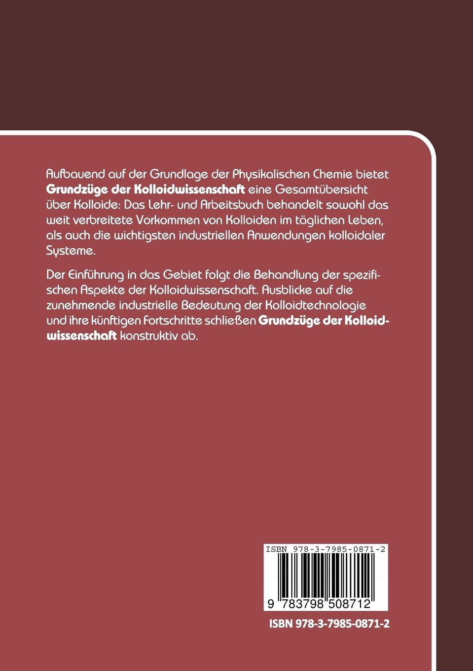 Rückseitencover Grundzüge der Kolloidwissenschaft