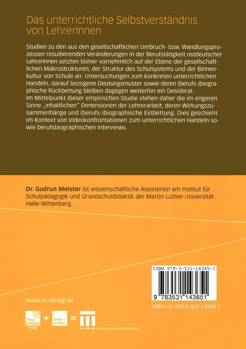 Rückseitencover Das unterrichtliche Selbstverständnis von LehrerInnen