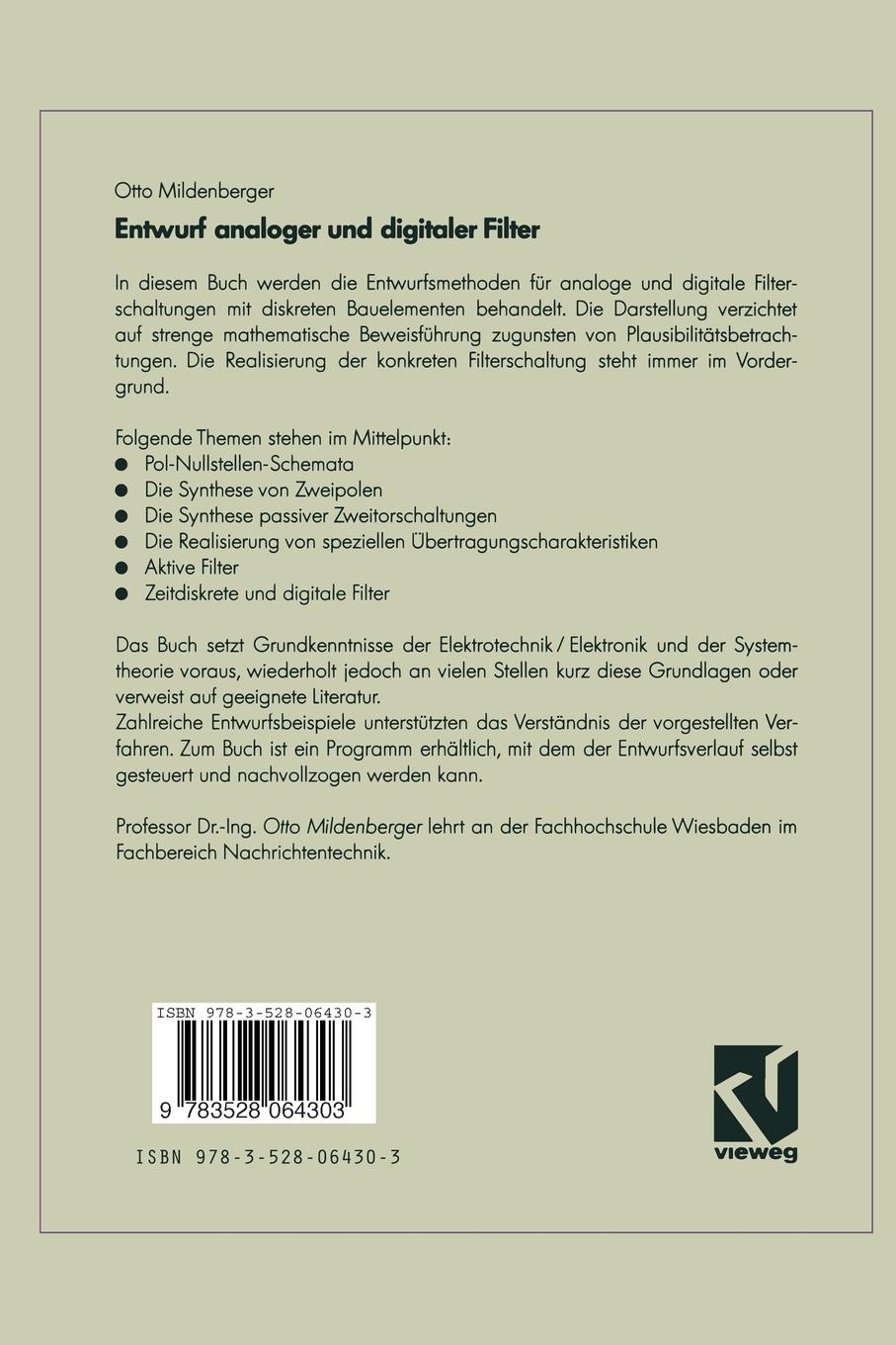 Rückseitencover Entwurf analoger und digitaler Filter