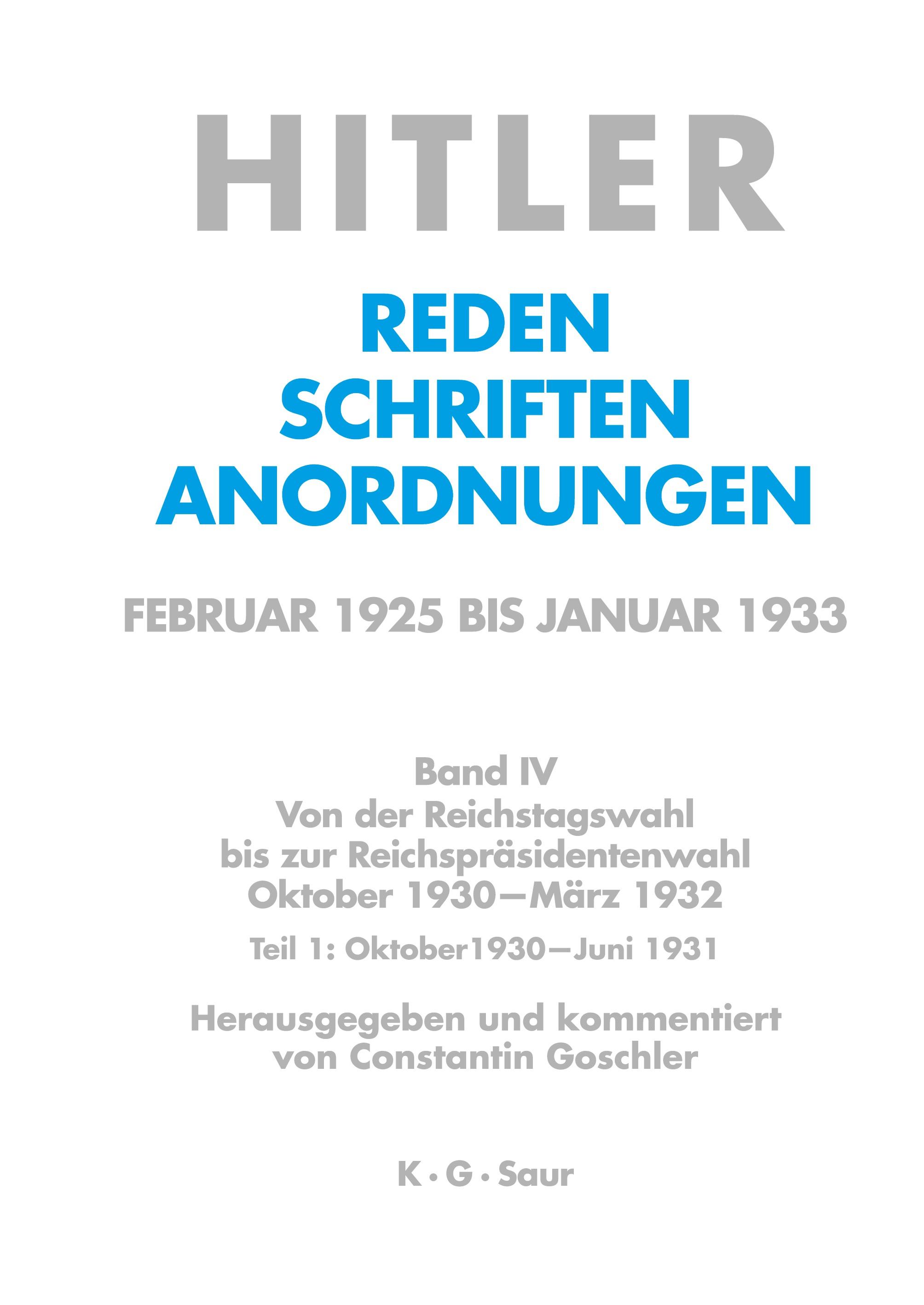 Vorderes Coverbild Oktober 1930 - Juni 1931