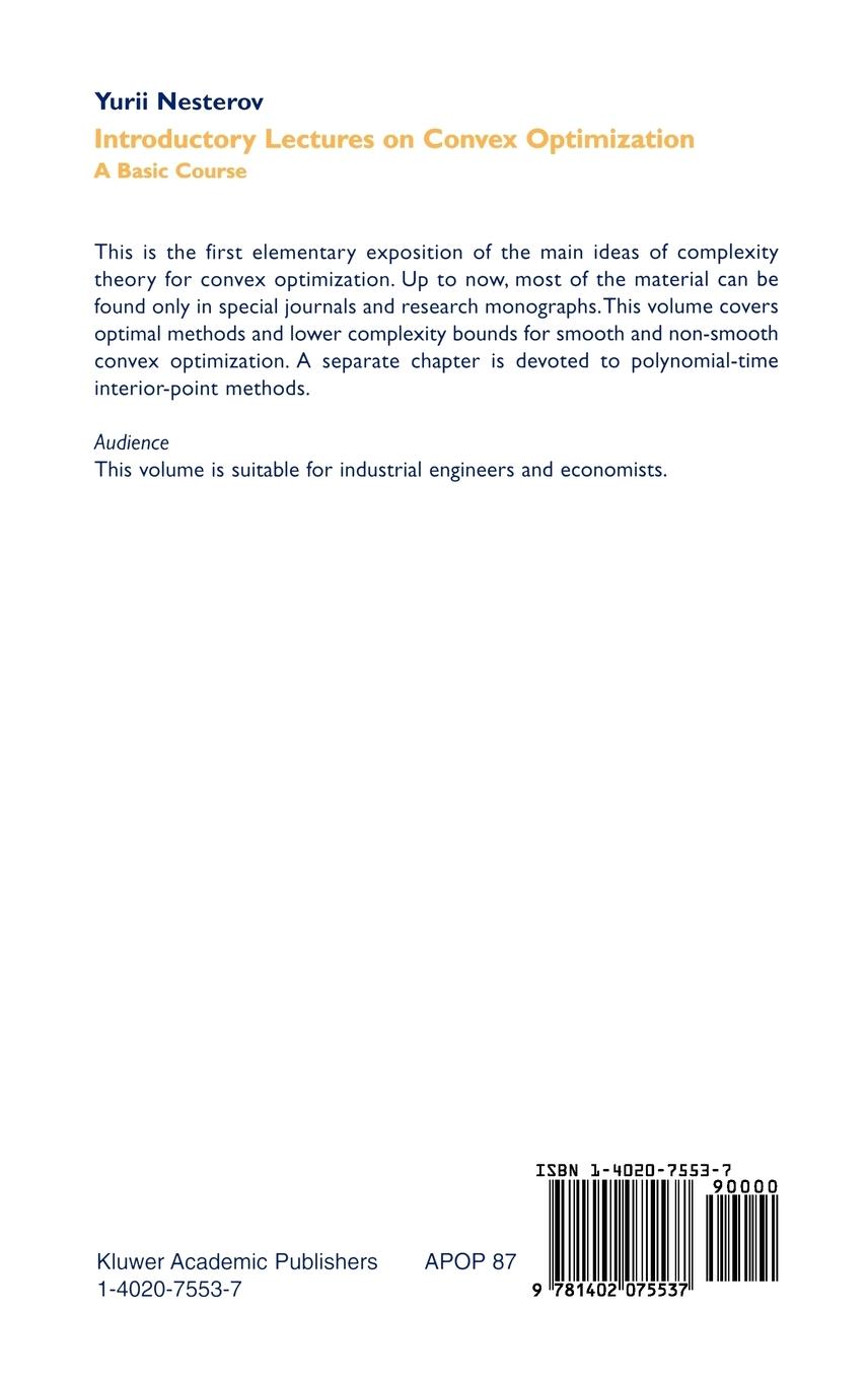 Rückseitencover Introductory Lectures on Convex Optimization