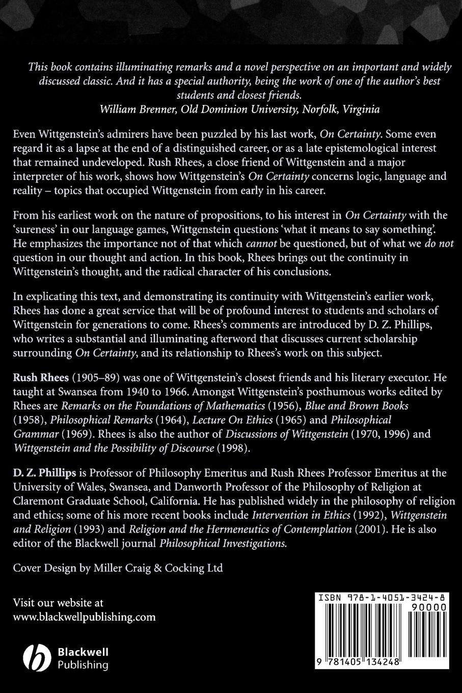 Rückseitencover Wittgenstein s On Certainty