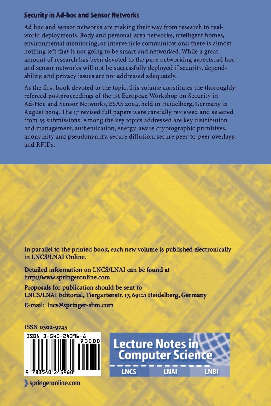 Rückseitencover Security in Ad-hoc and Sensor Networks