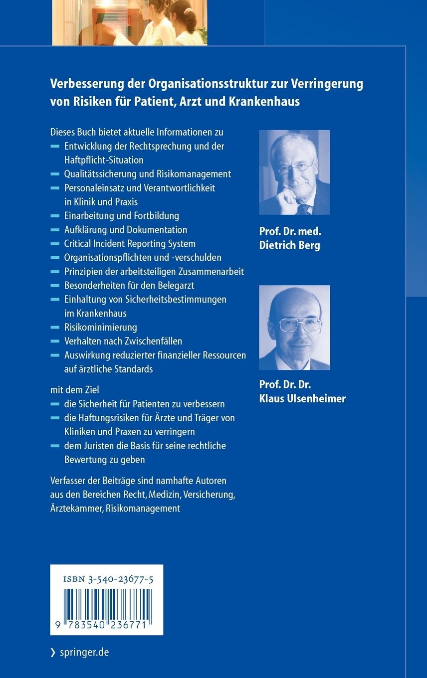 Rückseitencover Patientensicherheit, Arzthaftung, Praxis- und Krankenhausorganisation