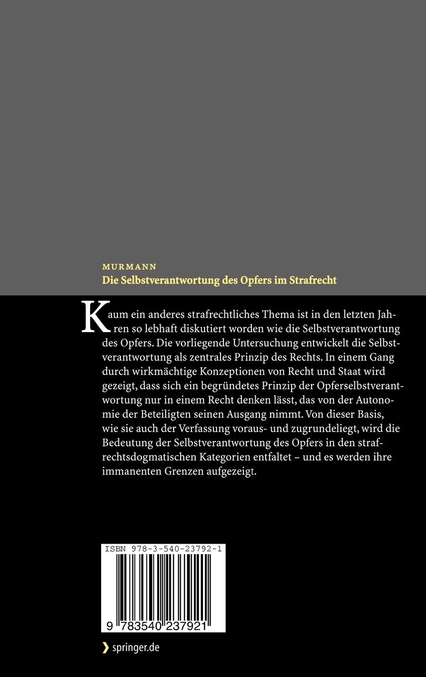Rückseitencover Die Selbstverantwortung des Opfers im Strafrecht