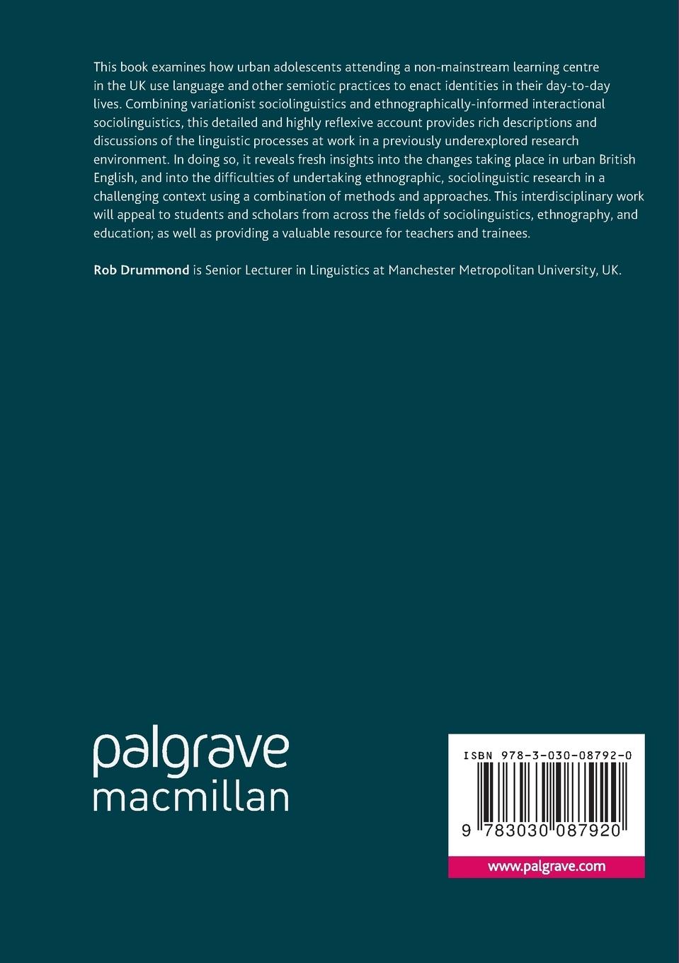 Rückseitencover Researching Urban Youth Language and Identity