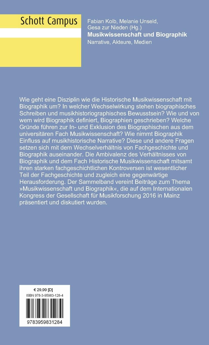Rückseitencover Musikwissenschaft und Biographik