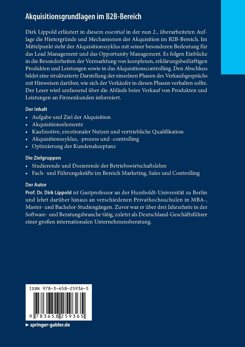 Rückseitencover Akquisitionsgrundlagen im B2B-Bereich