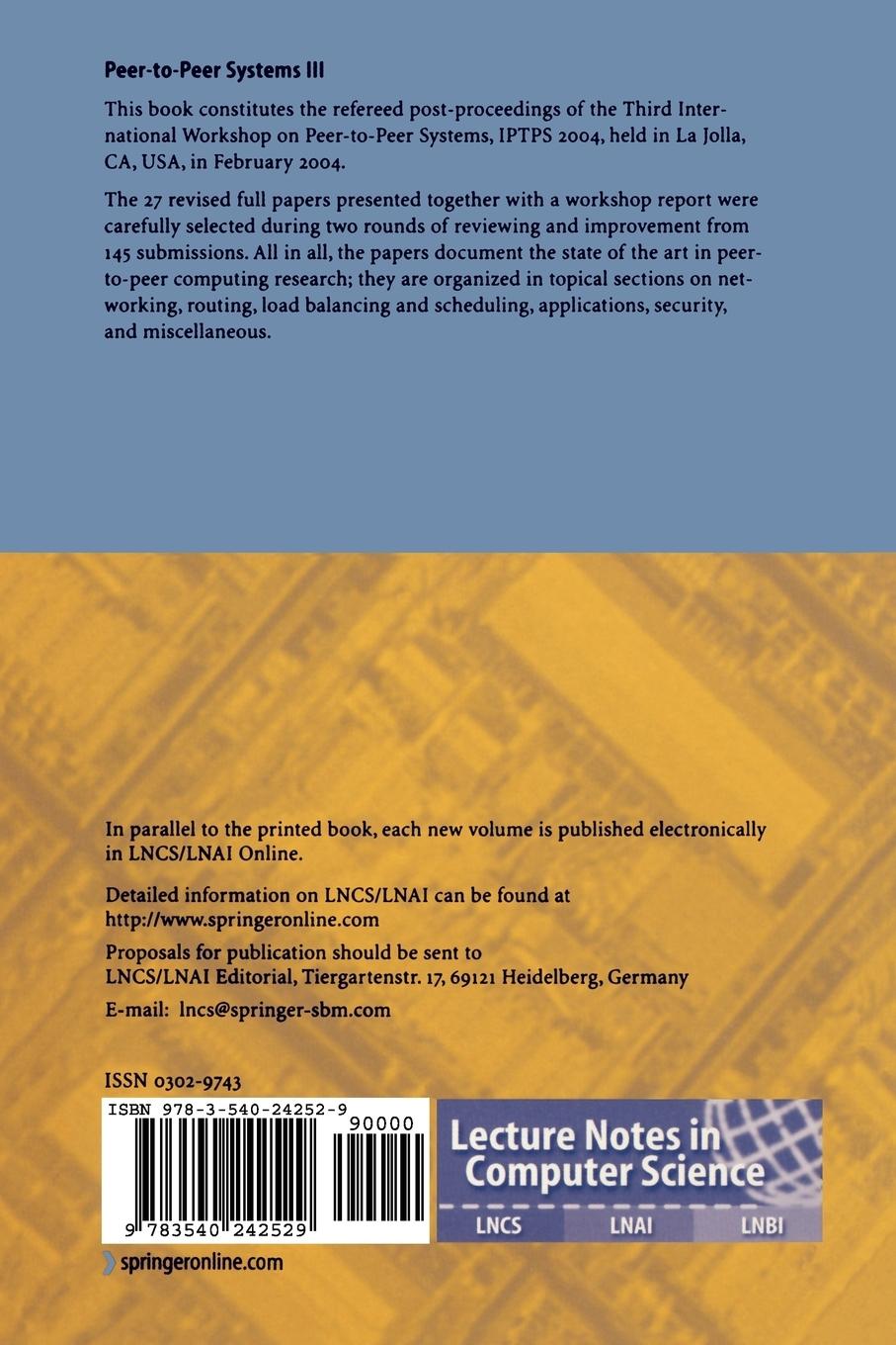 Rückseitencover Peer-to-Peer Systems III