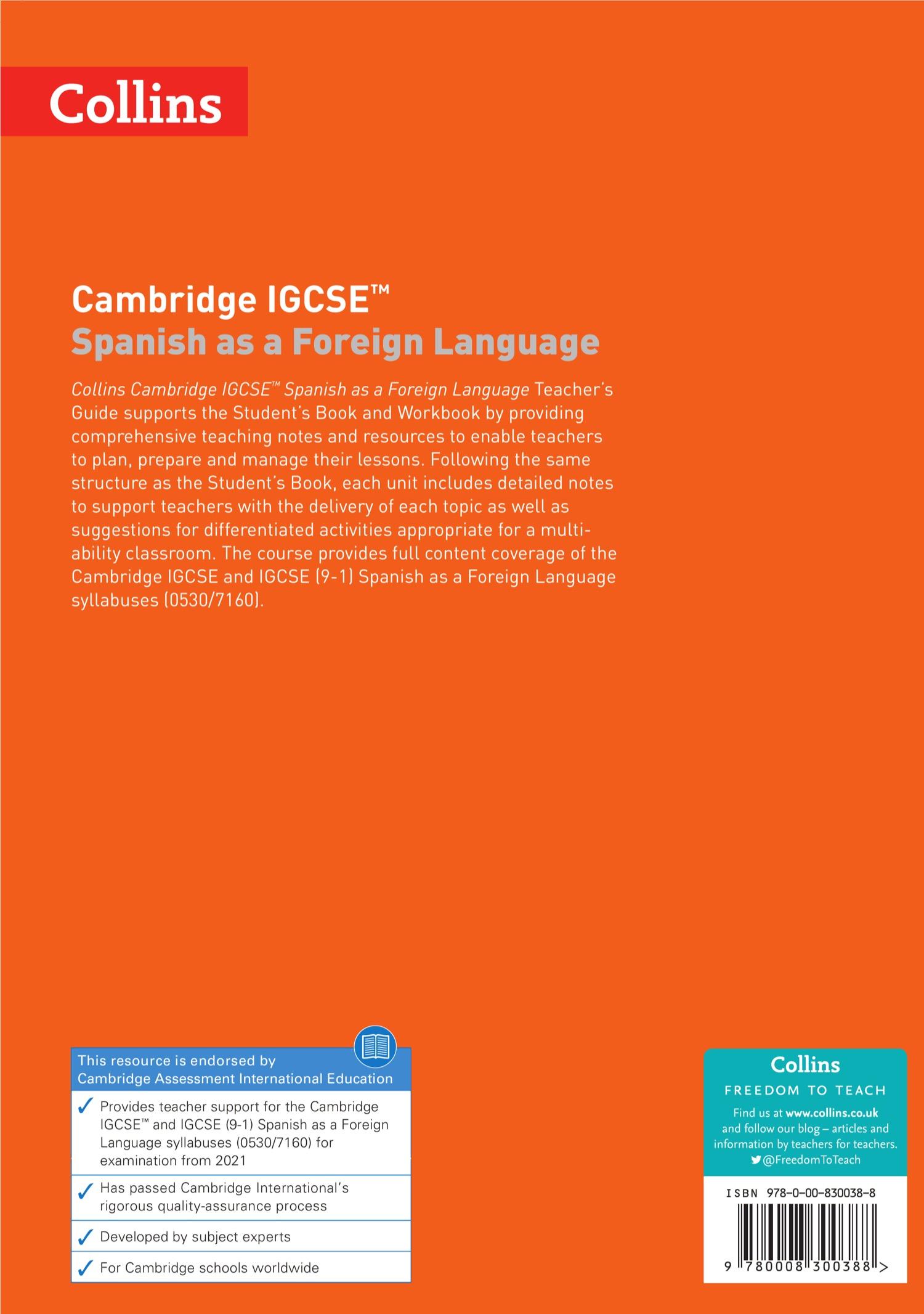 Rückseitencover Cambridge IGCSE (R) Spanish as a Foreign Language Teacher's Guide