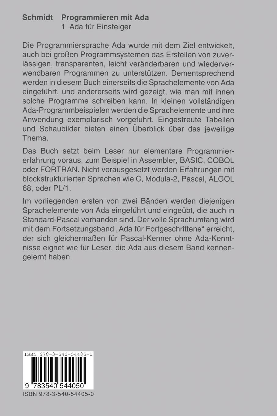 Rückseitencover Programmieren mit Ada