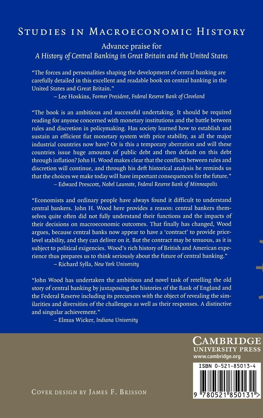 Rückseitencover A History of Central Banking in Great Britain and the United States