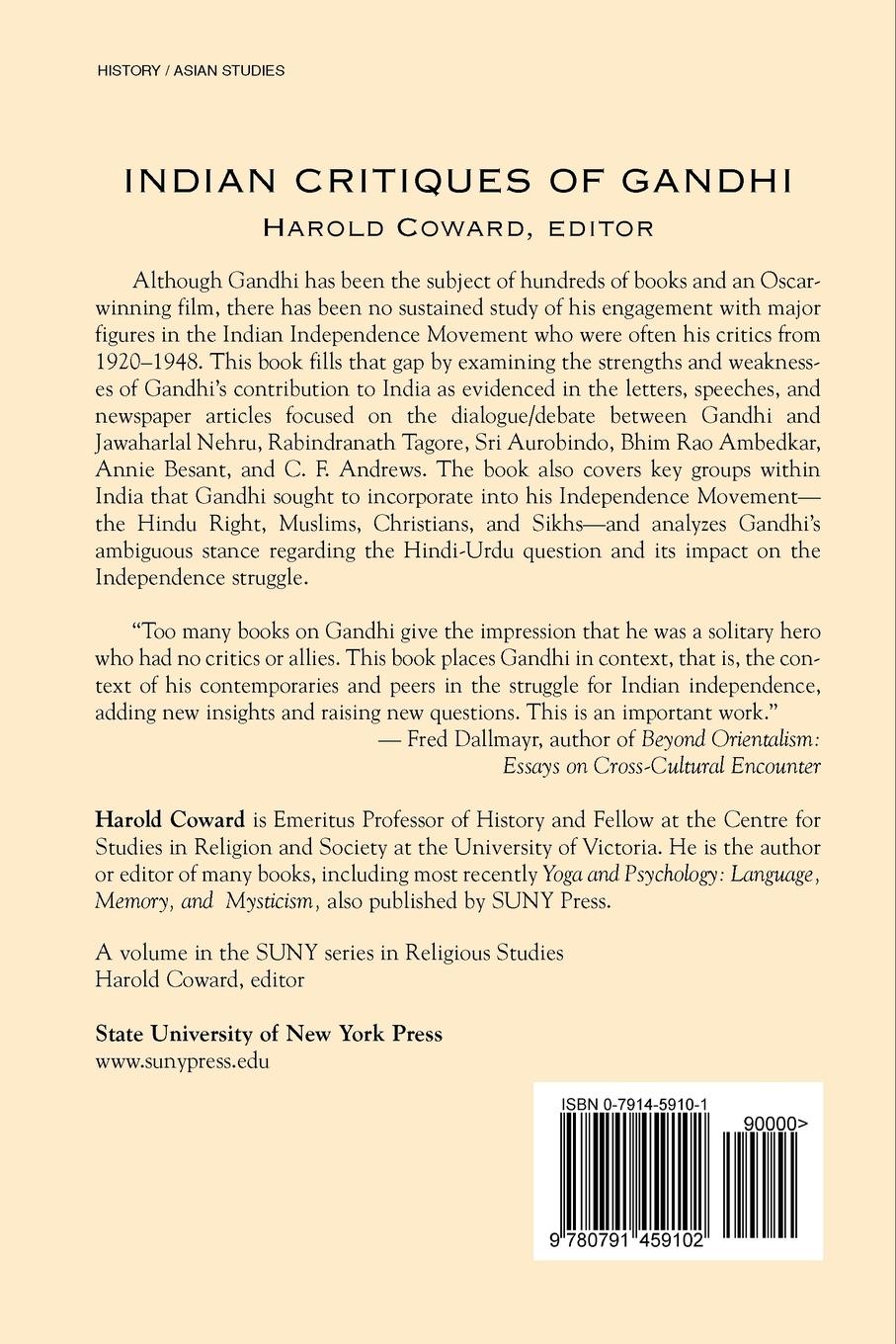 Rückseitencover Indian Critiques of Gandhi