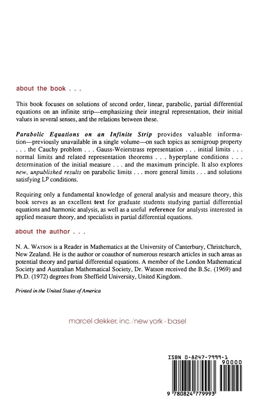 Rückseitencover Parabolic Equations on an Infinite Strip