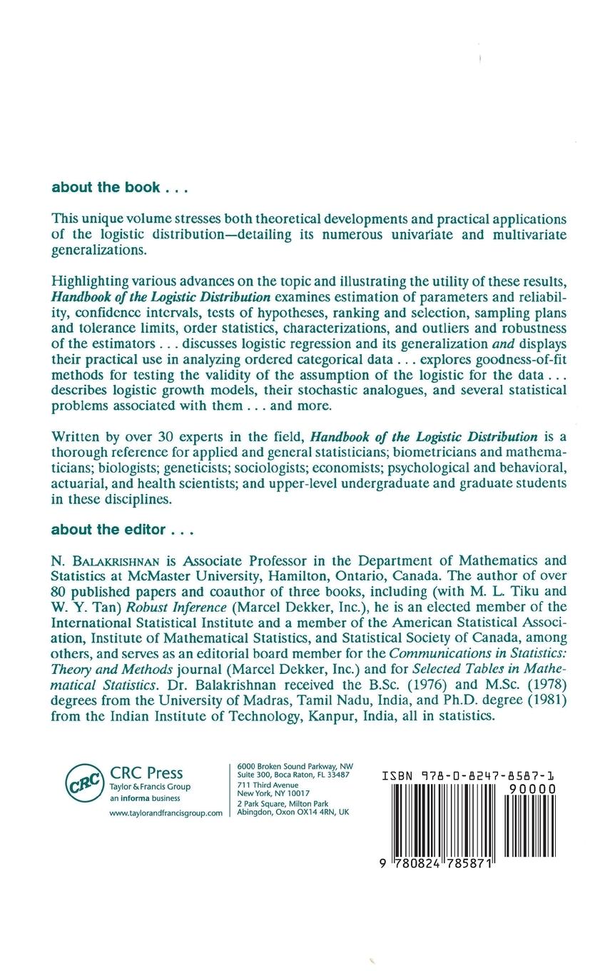 Rückseitencover Handbook of the Logistic Distribution