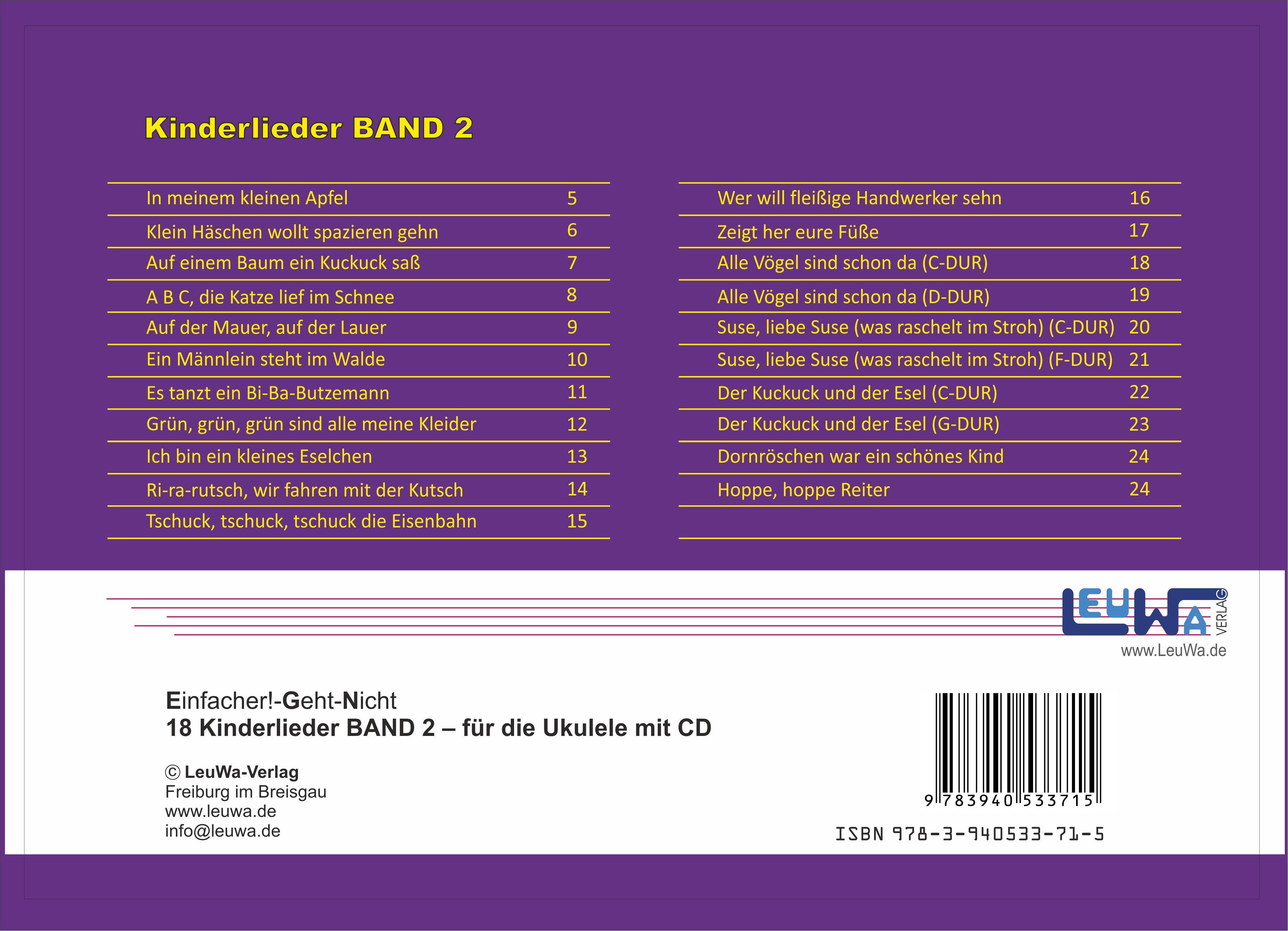 Rückseitencover Einfacher!-Geht-Nicht: 18 Kinderlieder BAND 2 - für die Ukulele mit CD
