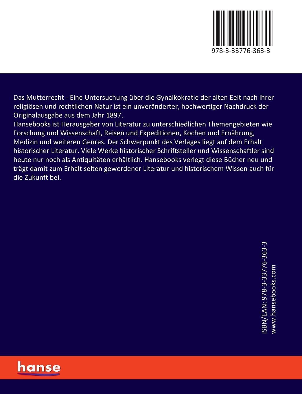 Rückseitencover Das Mutterrecht