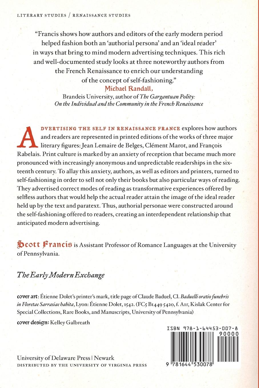 Rückseitencover Advertising the Self in Renaissance France
