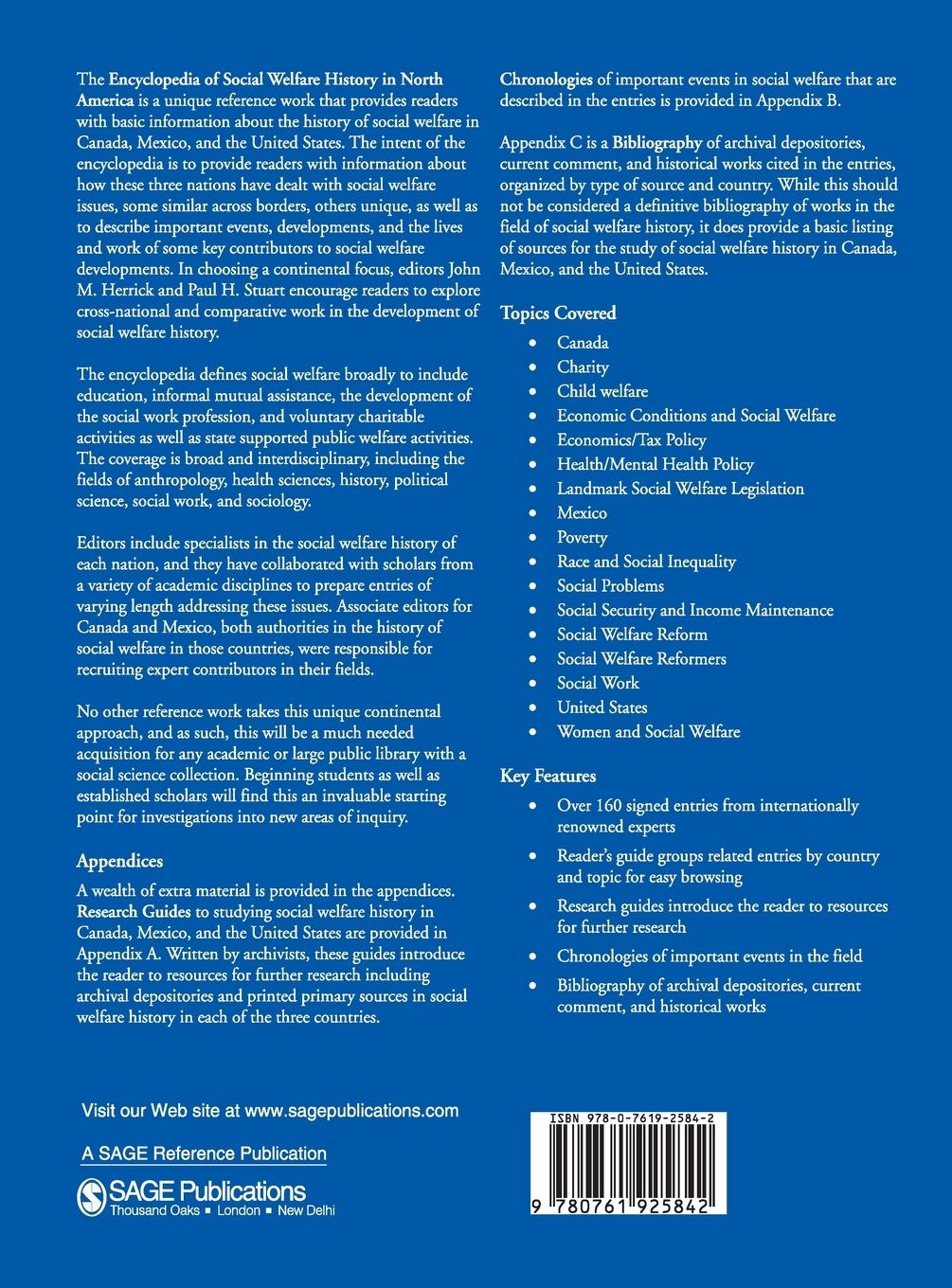 Rückseitencover Encyclopedia of Social Welfare History in North America