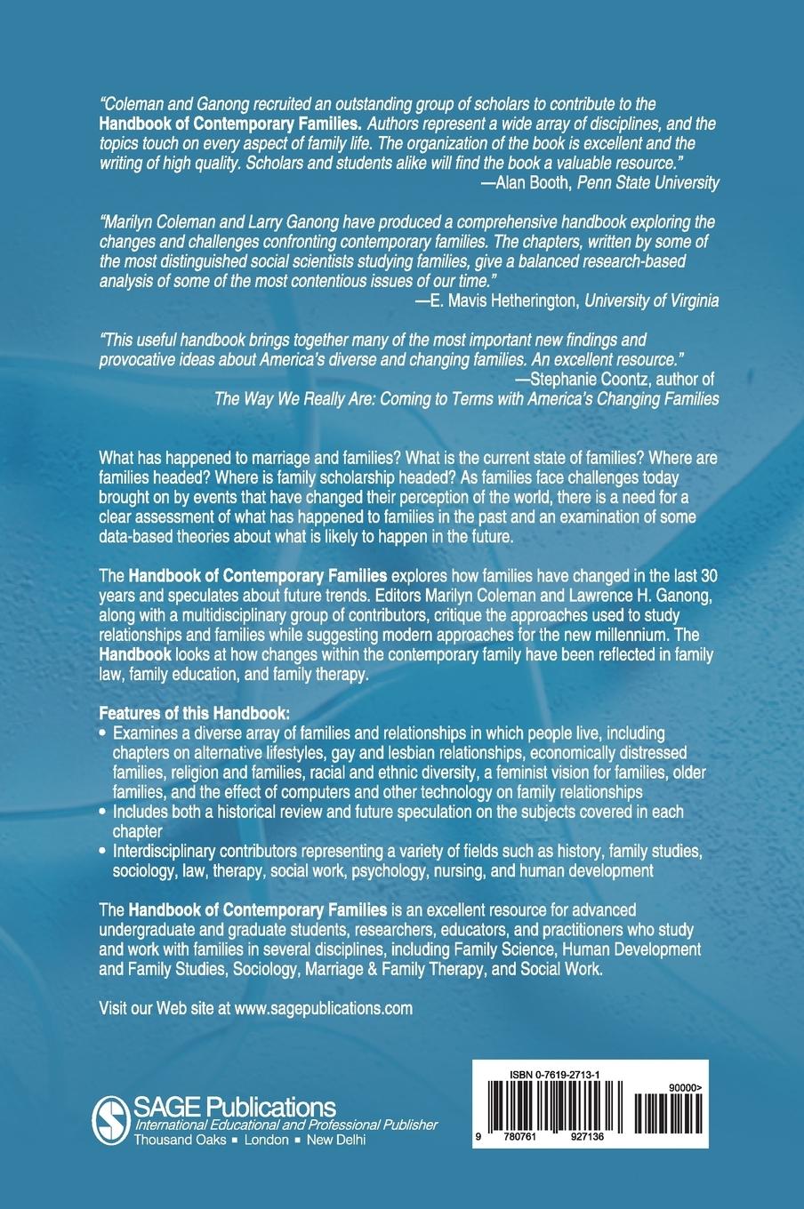 Rückseitencover Handbook of Contemporary Families