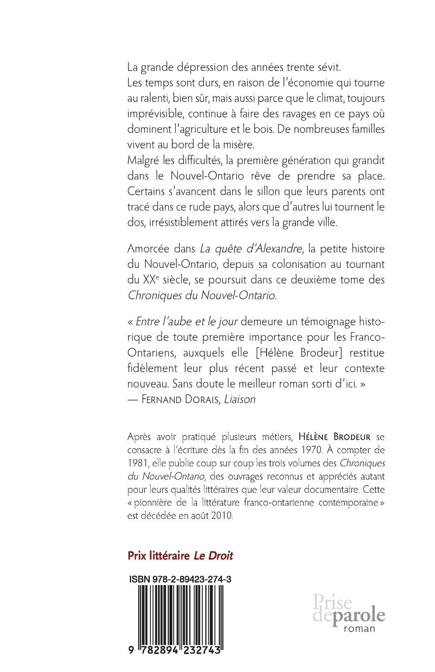 Rückseitencover Entre l'aube et le jour